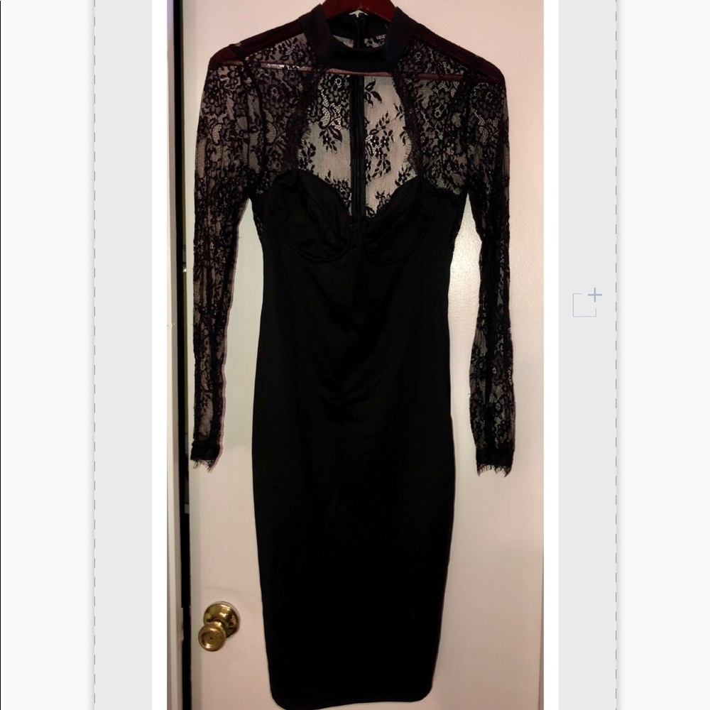Fashion Nova black lace long sleeve dress